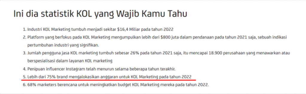 statistik KOL digital marketing